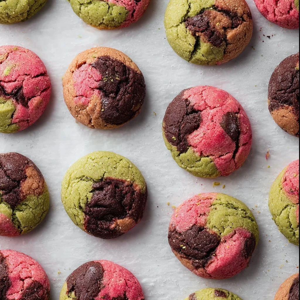 Delicious spumoni cookies with chocolate, cherry, and pistachio flavors