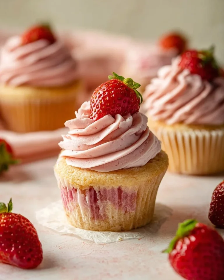 Delicious strawberry cupcakes with strawberry buttercream frosting
