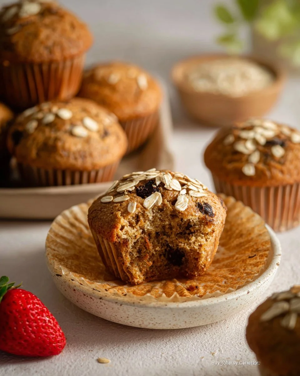 Whole Wheat Oat Muffins fresh out of the oven on a cooling rack