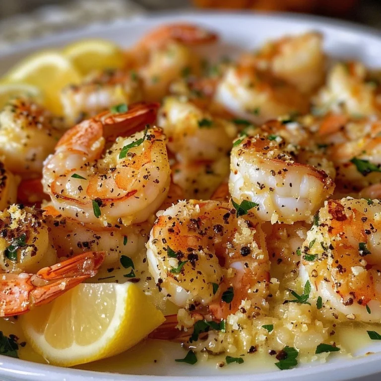 Delicious Baked Garlic Parmesan Shrimp garnished and ready to serve.