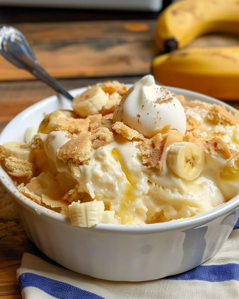Delicious bowl of banana pudding with layers of bananas and vanilla wafers