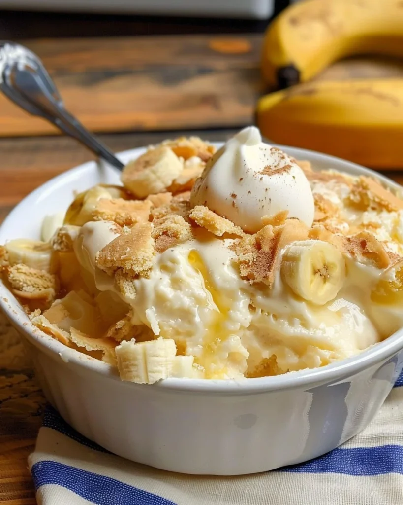 Delicious bowl of banana pudding with layers of bananas and vanilla wafers
