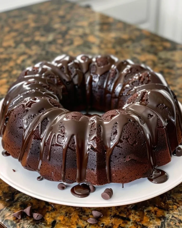 Delicious homemade Chocolate Bundt Cake on a white plate