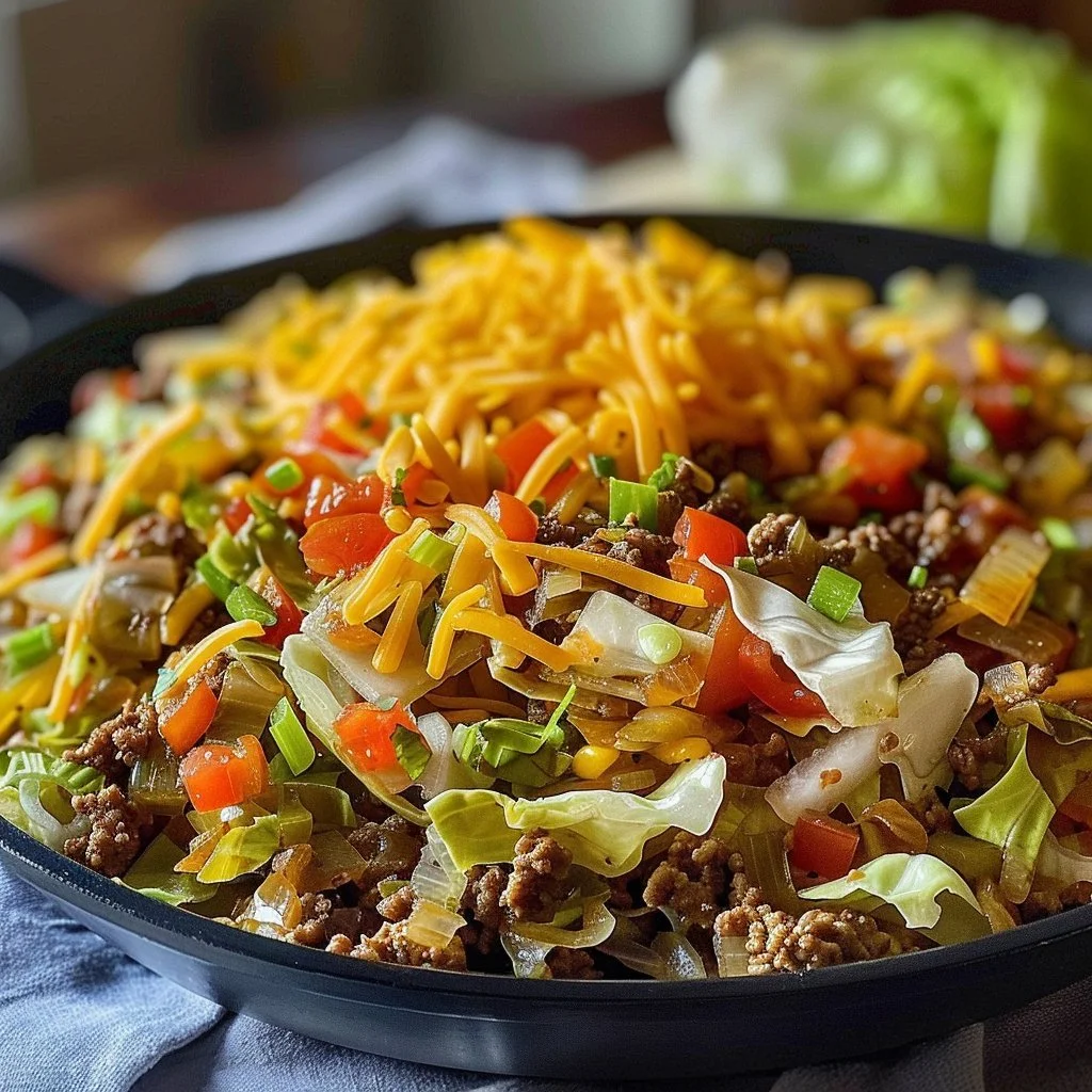 Ground Beef Taco Cabbage Skillet served in a vibrant dish