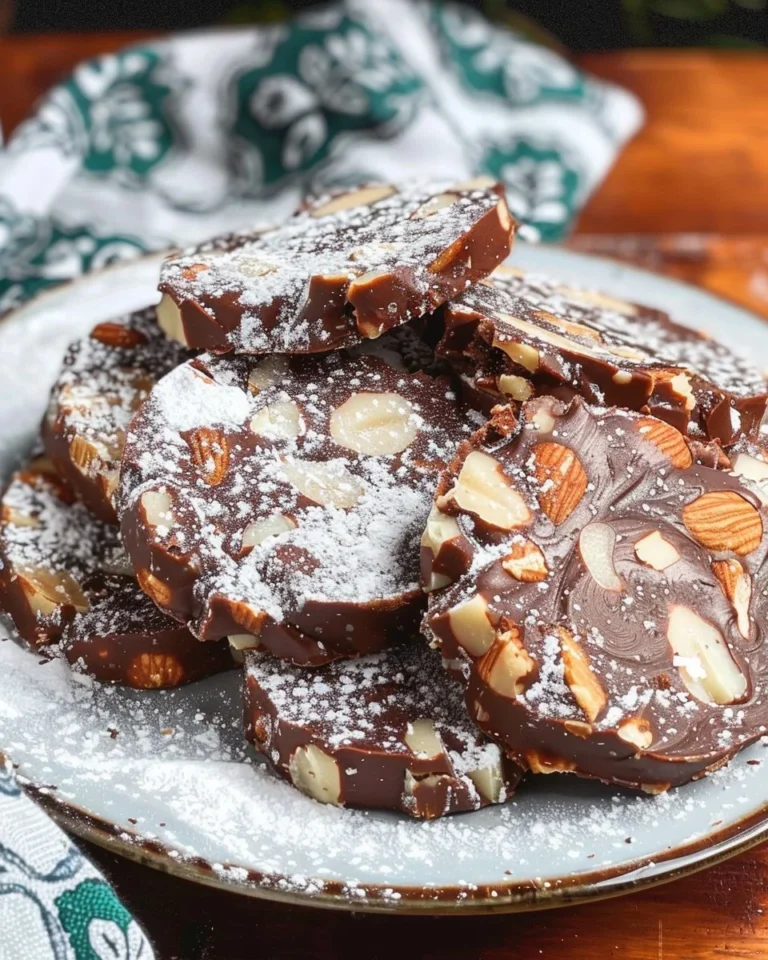 Italian chocolate salami dessert with chocolate and nuts on a wooden board