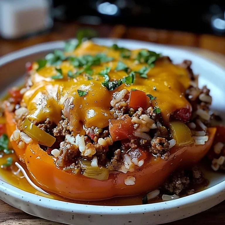 Delicious stuffed pepper casserole beef served in a dish with fresh ingredients.