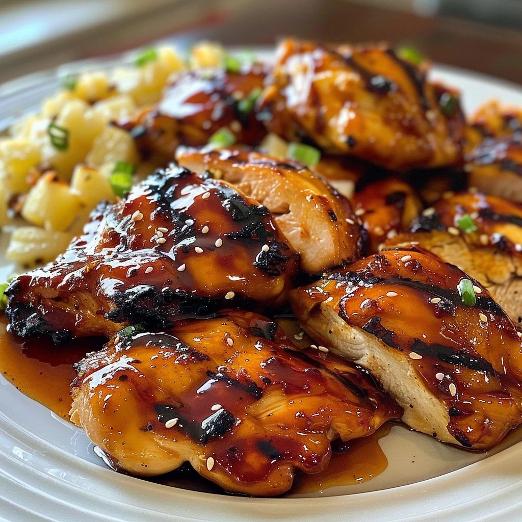 Delicious sweet grilled teriyaki chicken on a plate