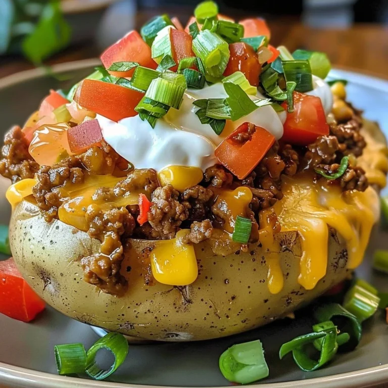 Delicious Taco Loaded Baked Potatoes topped with beef, cheese, and fresh toppings