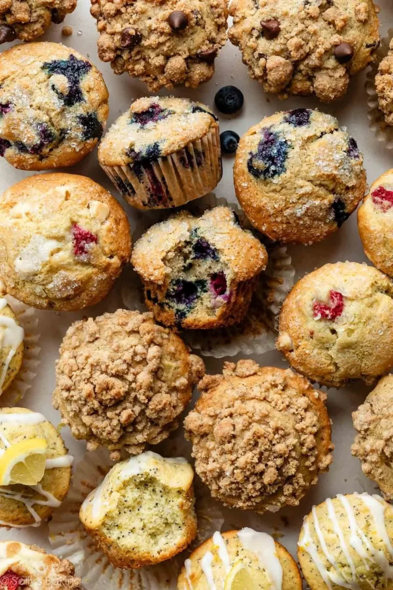 Freshly baked ultimate muffins with blueberries and chocolate chips